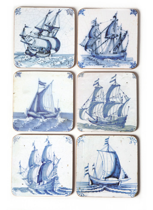 Posavasos, azulejos azules de Delft Barcos