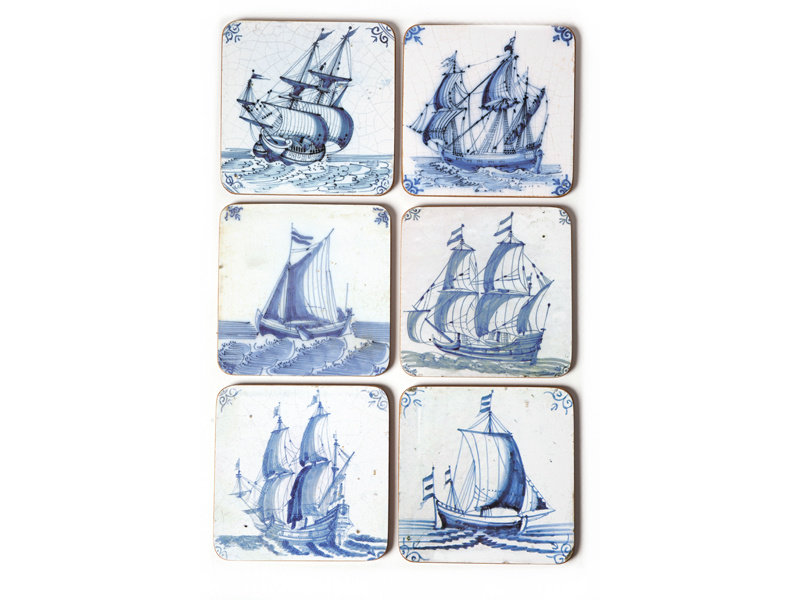 Posavasos, azulejos azules de Delft Barcos