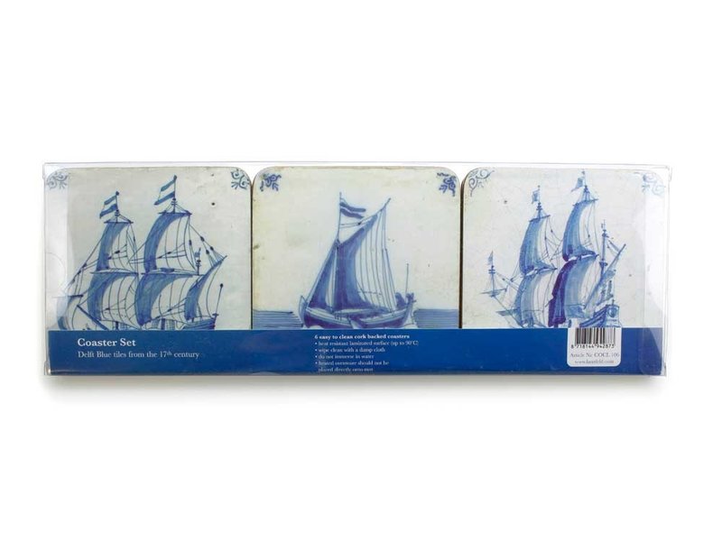 Posavasos, azulejos azules de Delft Barcos