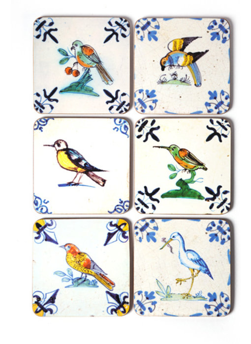 Coasterset of 6, Delft Tiles - Birds , Colourful