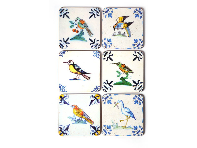 Posavasos, azulejos policromados de Delft Aves