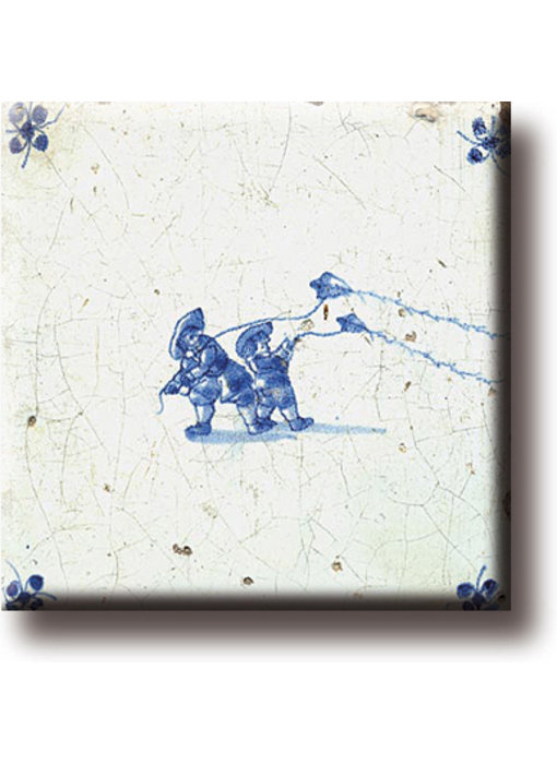 Fridge magnet, Delft blue tile, Children's games: Kiting