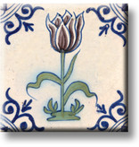 Fridge magnet, Delft blue tile, Eggplant colored tulip