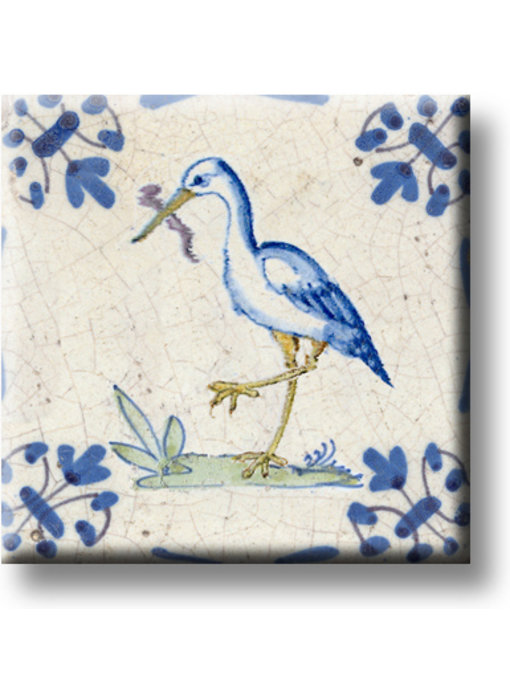 Magnet de réfrigérateur, carrelage bleu de Delft, cigogne