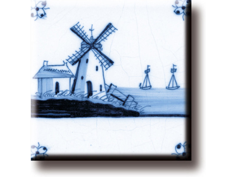 Fridge magnet, Delft blue tile, Mill 'The Three Sisters'