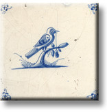 Fridge magnet, Delft blue tile, Bird on a branch