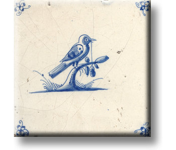 Koelkastmagneet, Delfts blauwe tegel, Vogel op een tak