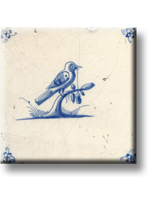 Fridge magnet, Delft blue tile, Bird on a branch