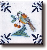 Fridge magnet, Delft blue tile, Bird with berry