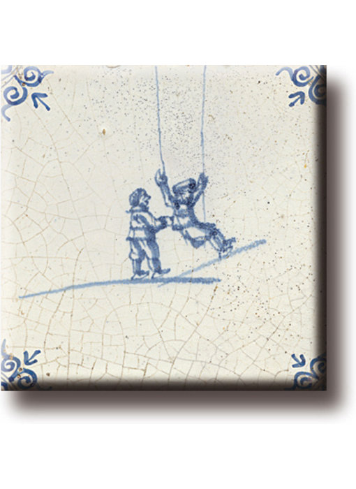 Fridge magnet, Delft blue tile, Children's games, swinging