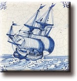 Fridge magnet, Delft blue tile, Merchant ship