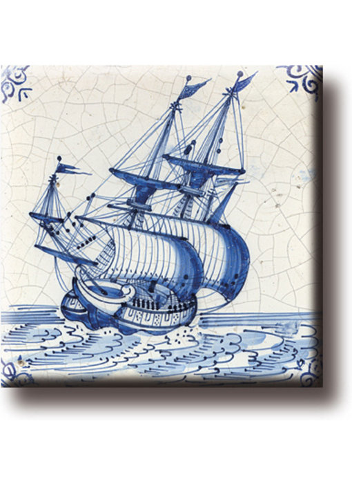 Fridge magnet, Delft blue tile, Merchant ship