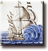 Fridge magnet, Delft blue tile, East Indies Ship