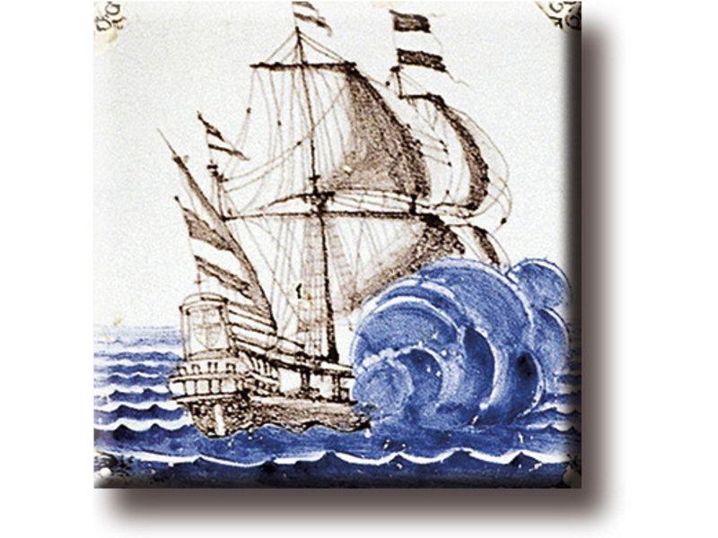 Fridge magnet, Delft blue tile, East Indies Ship