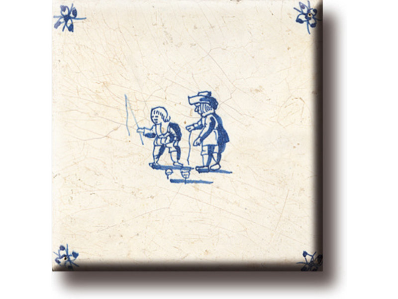 Imán de nevera, azulejo azul de Delft, juegos infantiles, peonzas