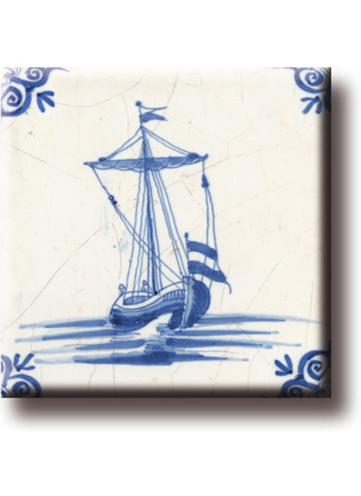 Fridge magnet, Delft blue tile, Kofschip