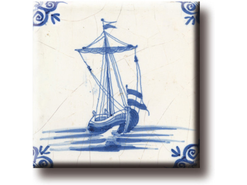 Fridge magnet, Delft blue tile, ship