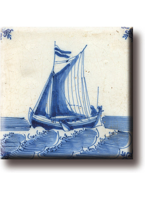 Fridge magnet, Delft blue tile, Sailing ship