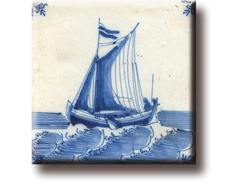 Fridge magnet, Delft blue tile, Sailing ship