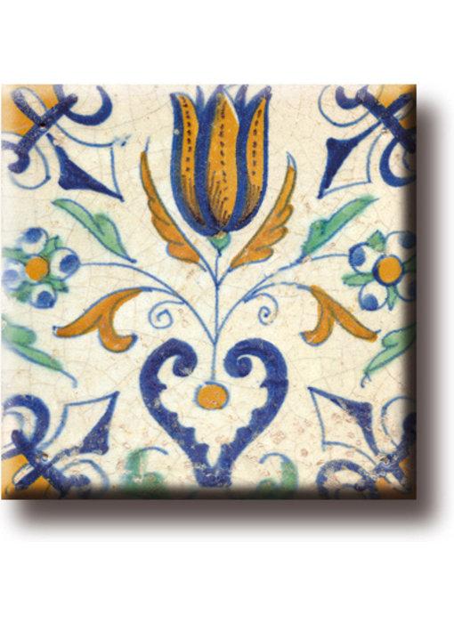 Aimant pour réfrigérateur, carrelage bleu de Delft, tulipe avec coeur