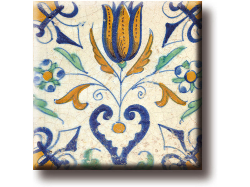 Fridge magnet, Delft blue tile, Tulip with heart