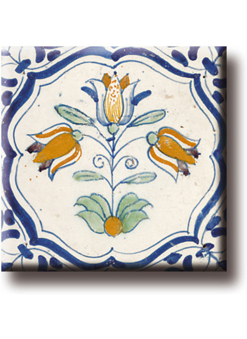 Imán de nevera, azulejo azul de Delft, triplete, policromo