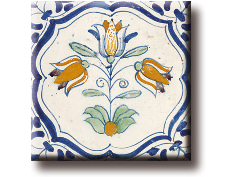 Imán de nevera, azulejo azul de Delft, triplete, policromo