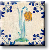 Fridge magnet, Delft blue tile, Lapwing flower