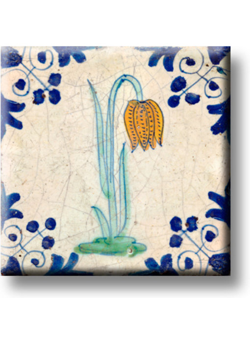 Fridge magnet, Delft blue tile, Lapwing flower