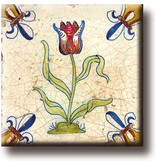 Imán de nevera, azulejo azul de Delft, Tulipán rojo