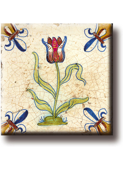 Fridge magnet, Delft blue tile, Tulip Red