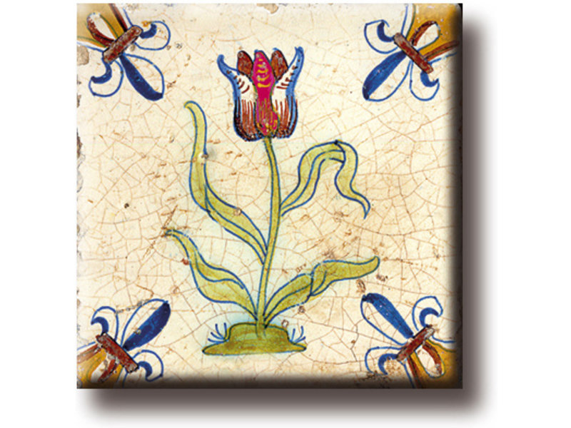 Fridge magnet, Delft blue tile, Tulip Red