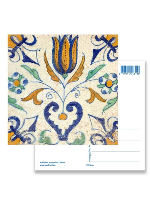 Carte postale, tuile bleue de Delft Tulipe avec coeur