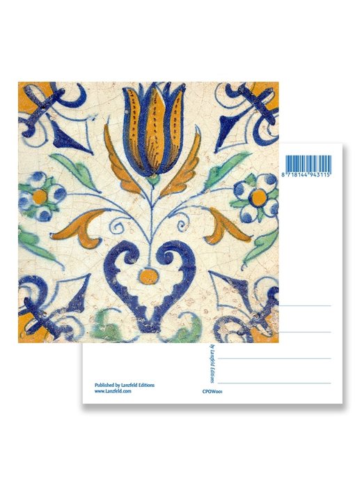 Postal, azulejo azul de Delft Tulipán con corazón