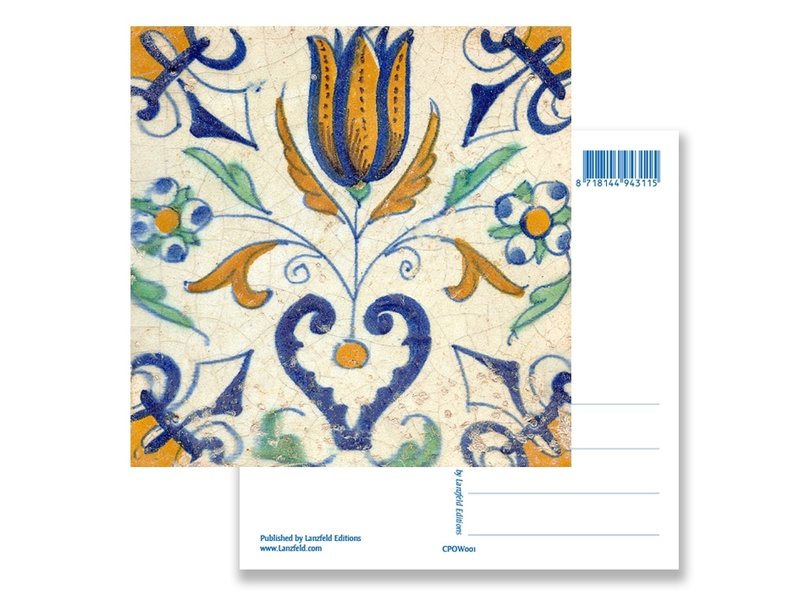 Postal, azulejo azul de Delft Tulipán con corazón