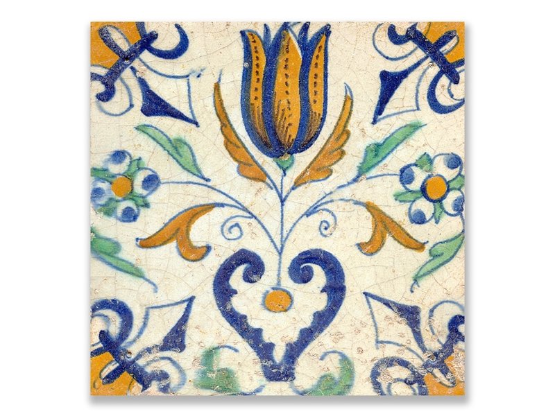 Postal, azulejo azul de Delft Tulipán con corazón