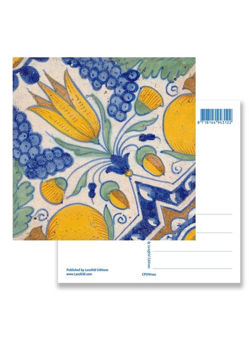 Postcard, Delft Blue Tile Diagonal Tulip Polychrome