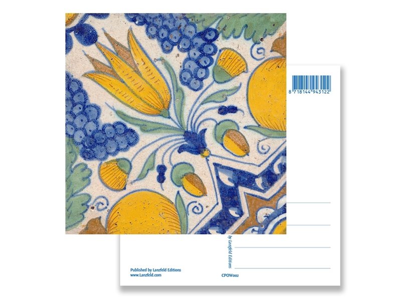 Postcard, Delft Blue Tile Diagonal Tulip Polychrome