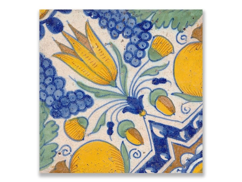 Postcard, Delft Blue Tile Diagonal Tulip Polychrome