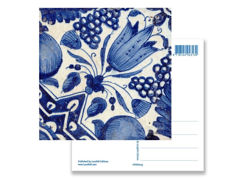Postcard, Delft Blue Tile Diagonal Tulip