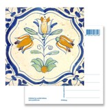 Postal, azulejo azul de Delft Tres tulipanes