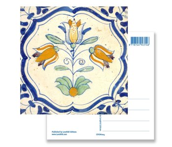 Carte postale, tuile bleue de Delft Trois tulipes