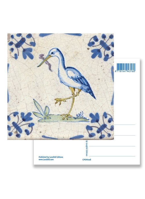 Carte postale, tuile bleue de Delft Cigogne