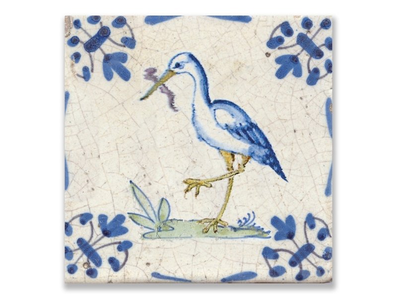 Carte postale, tuile bleue de Delft Cigogne