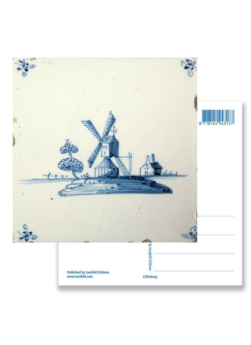 Postal, molino de viento de azulejos azules de Delft 'De Eendracht'