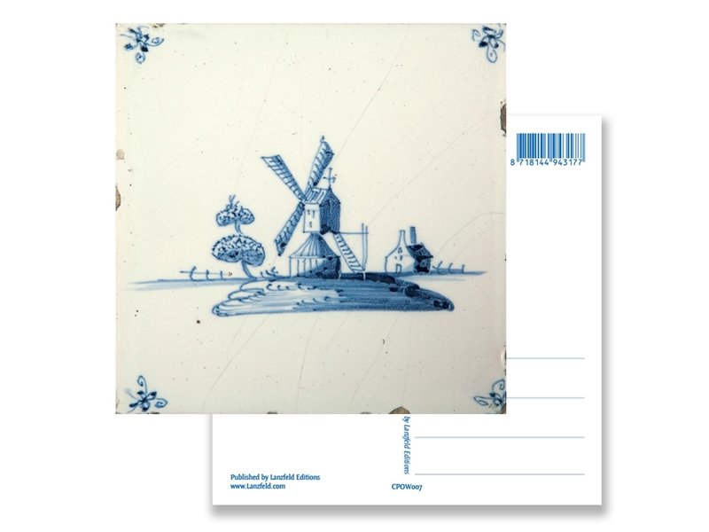 Postal, molino de viento de azulejos azules de Delft 'De Eendracht'