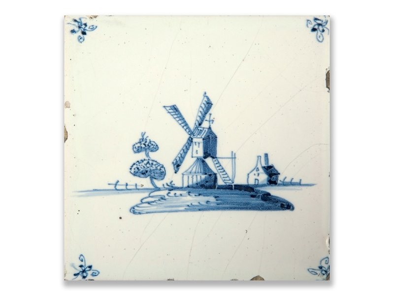 Postal, molino de viento de azulejos azules de Delft 'De Eendracht'