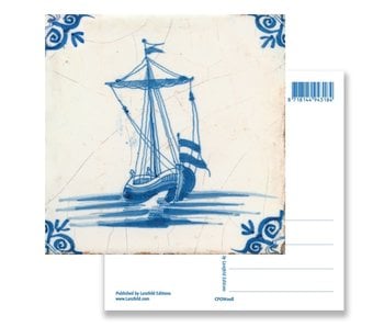 Postcard, Delft Blue Tile with Sailing Boat