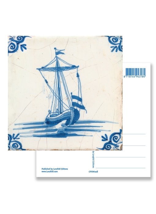Postcard, Delft Blue Tile with Sailing Boat