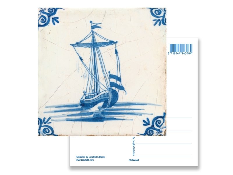 Postcard, Delft Blue Tile with Sailing Boat